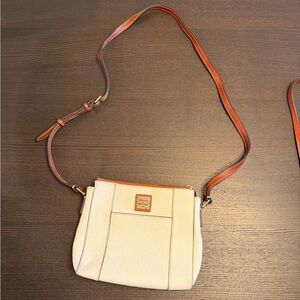 Dooney & Bourke Cream Pebble Leather Crossbody with Brown Strap